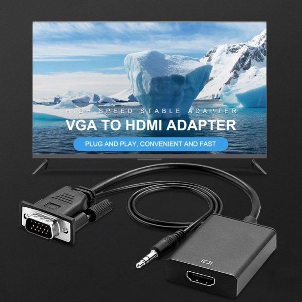 VGA til HDMI adapter kabel med 3.5mm audio kabel - Til TV/laptop/pc mm